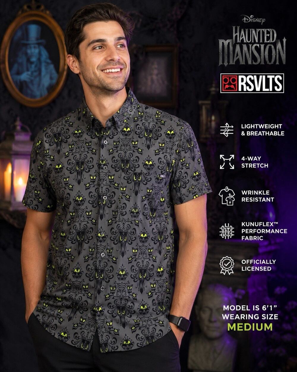 Disney RSVLTS Haunted Mansion Wall Creeps KUNUFLEX Shirt Mens XS Gray